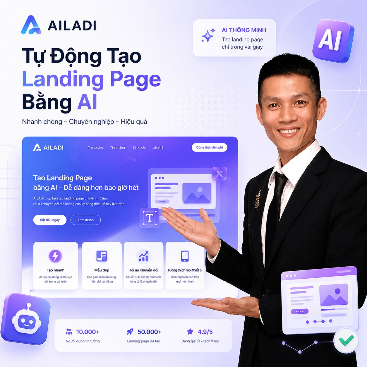 AILADI Phần mềm tự động tạo landing page bằng ai